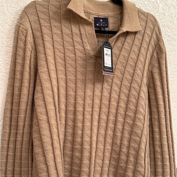 Polo Long Sleeve knit sweater by Ben Sherman in camel or spice - Picture 3 of 16